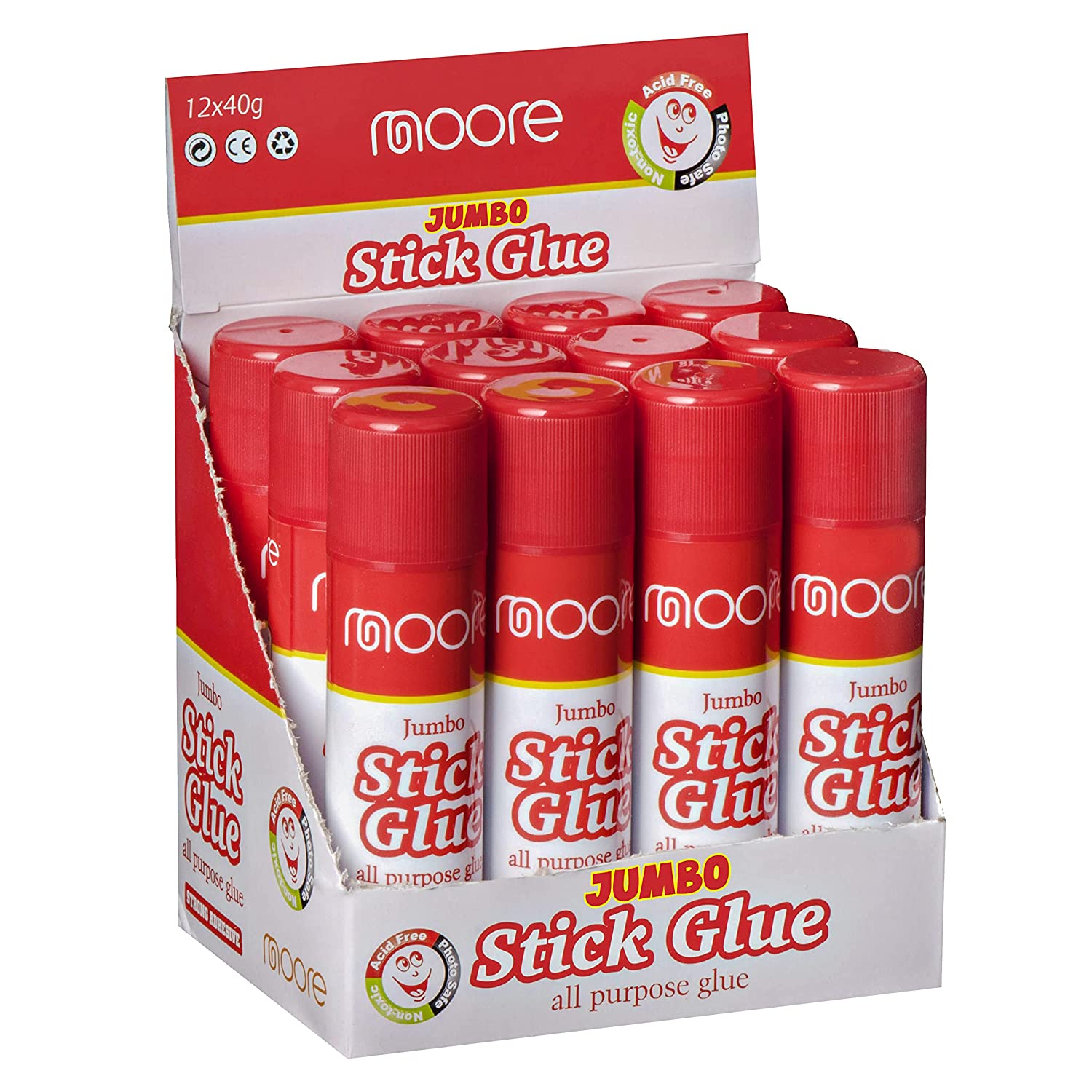 Moore Jumbo Stick Glue, All Purpose Glue Sticks, Strong Hold, Easy Stick,  Quick Drying, Non-Toxic, Scrapbooking Supplies for Home, School and Office